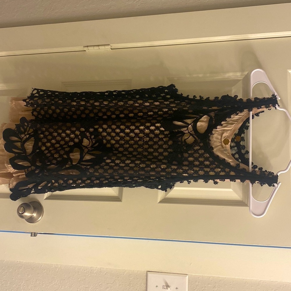 RARE Free People Crochet Black Mini w/ Nude Slip - Picture 6 of 7